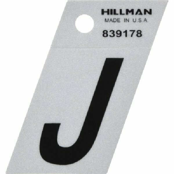 Hillman Angle-Cut Letter, Character: J, 1-1/2 in H Character, Black Character, Silver Background, Mylar 839178